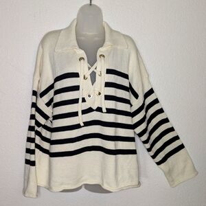 Maurice's Stripe‎ Oversized Lace Up Front Collar Sweater Size 2X NWT